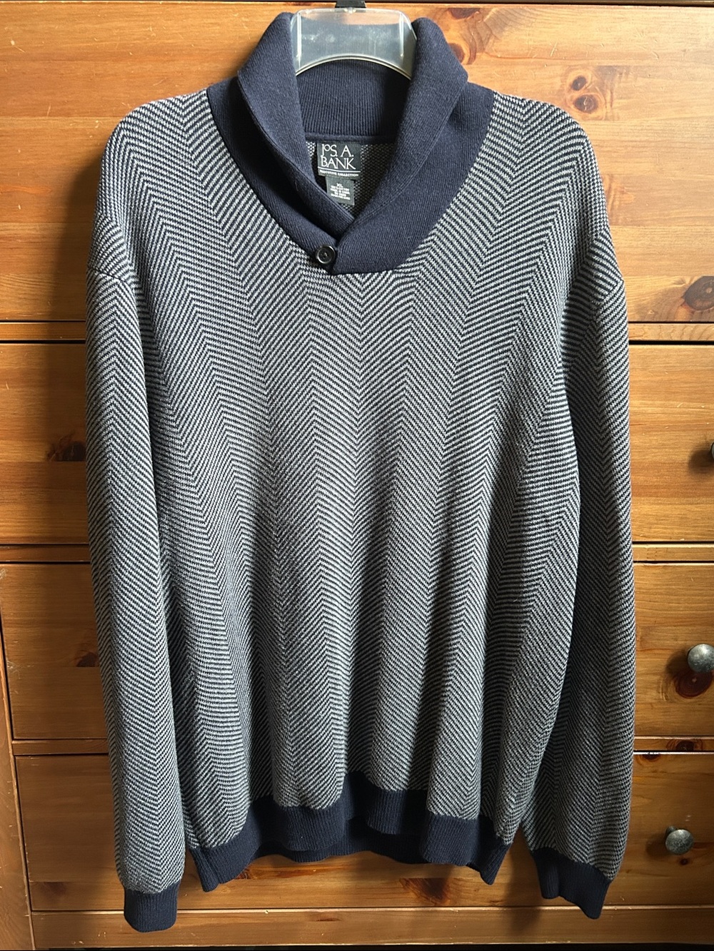 Jos. A. Bank Navy and Gray Herringbone Shawl Collar Sweater Size XL - Picture 1 of 7